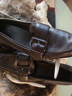 AEROSOLES Dark Brown Leather Buckle Slip-On Loafers